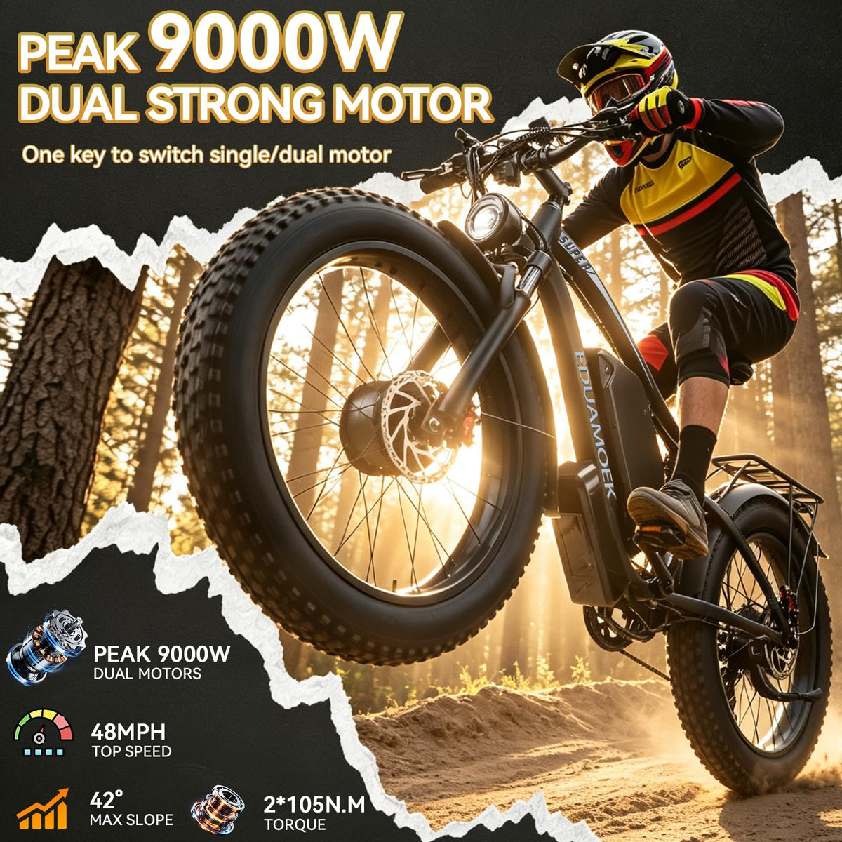 9000W-Peak-Dual-Motor-Ebike, 58V Max-output 34Ah Adults Electric Bike 48MPH